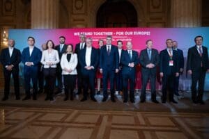 Pictured front row from left: PES Secretary General Giacomo Filibeck, PES Vice-President Victor Negrescu, SPD Germany Spitzenkandidat and PES Executive Vice-President Katarina Barley, S&D President and PES Executive Vice-President Iratxe García, PES Common Candidate Nicolas Schmit, Prime Minister of Romania Marcel Ciolacu, Chancellor of Germany Olaf Scholz, PES President Stefan Löfven, Leader of CHP Özgür Özel, Prime Minister of Kosovo Albin Kurti. Pictured back row from left: PES Deputy Secretary General Yonnec Polet, Leader of PSDE Moldova Ion Sula, head of PSD-PNL candidate list for the European elections Mihai Tudose, Leader of the Labour Party Ireland Ivana Bacik, President of YES Enric López Jurado, Minister for the National Heritage, the Arts and Local Government Owen Bonnici.