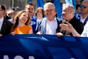 Agnieszka Dziemianowicz-Bąk, Nicolas Schmit, Robert Biedron at the 1st May march in Warsaw, Poland