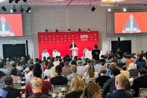 PES Common Candidate Nicolas Schmit speaking at the conference in Berlin