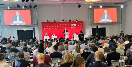 PES Common Candidate Nicolas Schmit speaking at the conference in Berlin